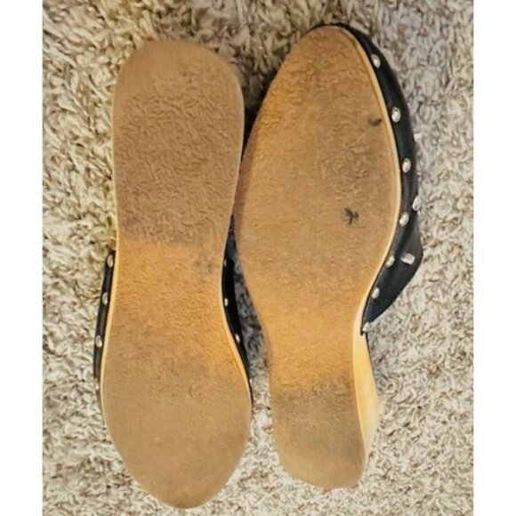 Black Studded Whimsigoth Punk Leather Slip-On Mules Wooden Platform Heel 8/8.5 - Picture 6 of 6